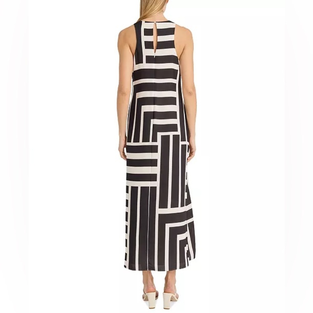 NWT Donna Morgan Black Cream Geometric Stripe Maxi Dress Sz 2 Sleeveless A-Line - Picture 3 of 12